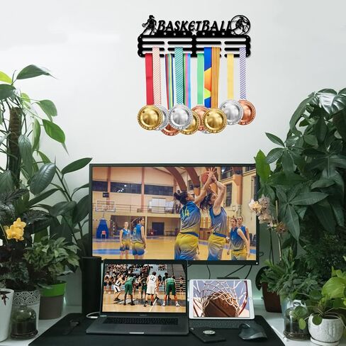 SUPERDANT Female Basketball Medal Hanger Display Holder Girls Sport Iron Hook Rack Frame Medal Hanger Awards Ribbon Cheer for 60+ Metal Medal Wall Hanger Girls Mother's Gift in Saudi Arabia