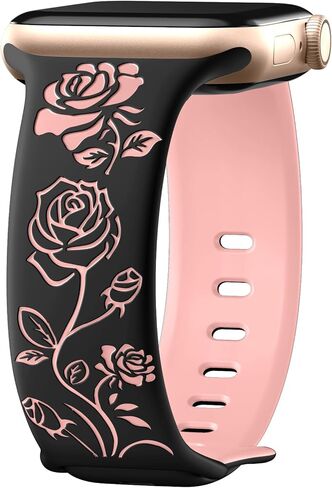 Maledan Floral Engraved Band Compatible with Apple Watch Bands 40mm 41mm 38mm 44mm 45mm 42mm 49mm Women, Cute Two Tone Flower Soft Silicone Sport Strap for iWatch Series 9 8 7 6 5 4 3 2 1 SE Ultra 2 in Saudi Arabia