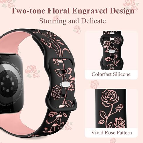 Maledan Floral Engraved Band Compatible with Apple Watch Bands 40mm 41mm 38mm 44mm 45mm 42mm 49mm Women, Cute Two Tone Flower Soft Silicone Sport Strap for iWatch Series 9 8 7 6 5 4 3 2 1 SE Ultra 2 in Saudi Arabia