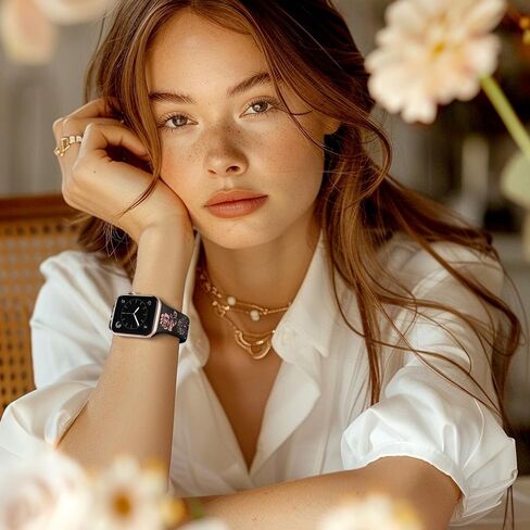 Maledan Floral Engraved Band Compatible with Apple Watch Bands 40mm 41mm 38mm 44mm 45mm 42mm 49mm Women, Cute Two Tone Flower Soft Silicone Sport Strap for iWatch Series 9 8 7 6 5 4 3 2 1 SE Ultra 2 in Saudi Arabia