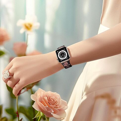 Maledan Floral Engraved Band Compatible with Apple Watch Bands 40mm 41mm 38mm 44mm 45mm 42mm 49mm Women, Cute Two Tone Flower Soft Silicone Sport Strap for iWatch Series 9 8 7 6 5 4 3 2 1 SE Ultra 2 in Saudi Arabia