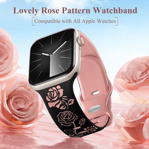 Maledan Floral Engraved Band Compatible with Apple Watch Bands 40mm 41mm 38mm 44mm 45mm 42mm 49mm Women, Cute Two Tone Flower Soft Silicone Sport Strap for iWatch Series 9 8 7 6 5 4 3 2 1 SE Ultra 2 in Saudi Arabia