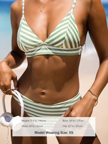 CUPSHE Women's Bikini Sets Two Piece Bathing Suits Striped Spaghetti Straps Back Hook in Saudi Arabia