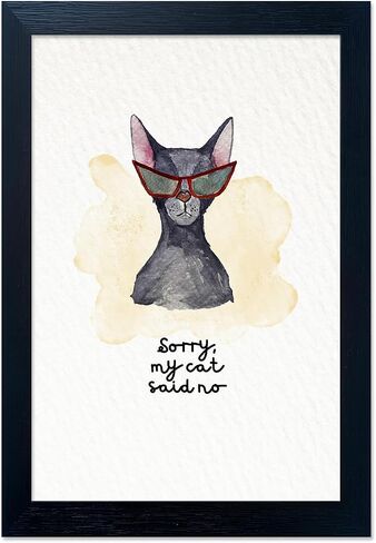 Black Cat Wall Art Bathroom Wall Decor Print Black and White Canvas Wall Art "Sorry My Cat Said No" Gallery Wall Prints Funny Cat Black Cat in Famous Painting Small Size Decor Wall Art in Saudi Arabia