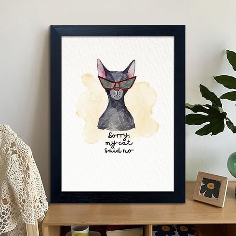 Black Cat Wall Art Bathroom Wall Decor Print Black and White Canvas Wall Art "Sorry My Cat Said No" Gallery Wall Prints Funny Cat Black Cat in Famous Painting Small Size Decor Wall Art in Saudi Arabia