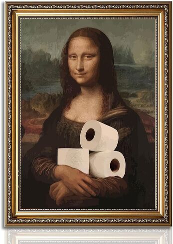 Funny Eclectic Bathroom Canvas Wall Art Vintage Humor Fun Mona Lisa Portrait Classical Aesthetics Painting Picture Wall Decor Da Vinci Poster Print Artwork for Toilet Washroom Home Decoration in Saudi Arabia