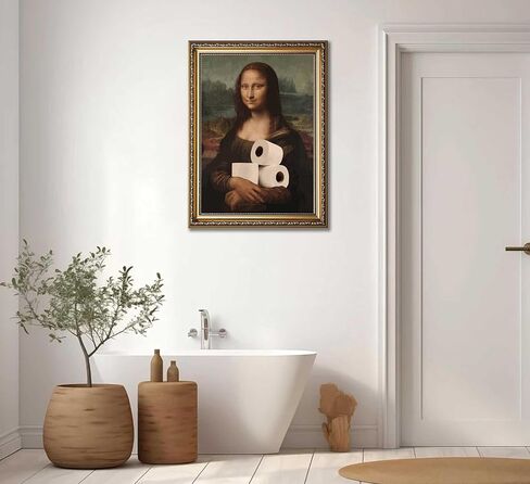 Funny Eclectic Bathroom Canvas Wall Art Vintage Humor Fun Mona Lisa Portrait Classical Aesthetics Painting Picture Wall Decor Da Vinci Poster Print Artwork for Toilet Washroom Home Decoration in Saudi Arabia