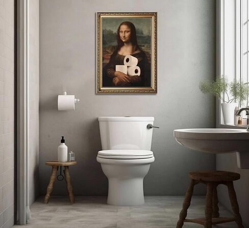 Funny Eclectic Bathroom Canvas Wall Art Vintage Humor Fun Mona Lisa Portrait Classical Aesthetics Painting Picture Wall Decor Da Vinci Poster Print Artwork for Toilet Washroom Home Decoration in Saudi Arabia