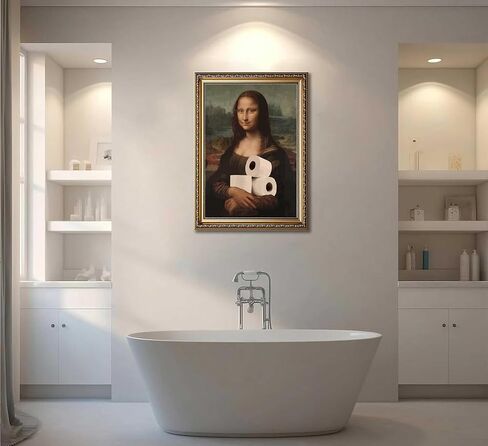 Funny Eclectic Bathroom Canvas Wall Art Vintage Humor Fun Mona Lisa Portrait Classical Aesthetics Painting Picture Wall Decor Da Vinci Poster Print Artwork for Toilet Washroom Home Decoration in Saudi Arabia