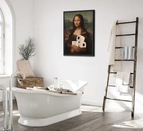 Funny Eclectic Bathroom Canvas Wall Art Vintage Humor Fun Mona Lisa Portrait Classical Aesthetics Painting Picture Wall Decor Da Vinci Poster Print Artwork for Toilet Washroom Home Decoration in Saudi Arabia