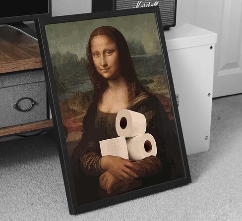 Funny Eclectic Bathroom Canvas Wall Art Vintage Humor Fun Mona Lisa Portrait Classical Aesthetics Painting Picture Wall Decor Da Vinci Poster Print Artwork for Toilet Washroom Home Decoration in Saudi Arabia