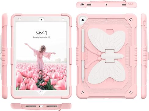 YINLAI Case for iPad 6th Generation, iPad 9.7 Inch 6th/5th Gen 2018/2017 /iPad Air 2nd/ Pro 9.7 Case with Pencil Holder Butterfly Kickstand Girls Kids Heavy Duty Shockproof Protective Cover, Black in Saudi Arabia