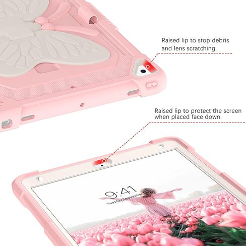 YINLAI Case for iPad 6th Generation, iPad 9.7 Inch 6th/5th Gen 2018/2017 /iPad Air 2nd/ Pro 9.7 Case with Pencil Holder Butterfly Kickstand Girls Kids Heavy Duty Shockproof Protective Cover, Black in Saudi Arabia
