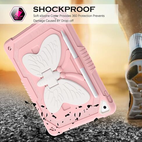 YINLAI Case for iPad 6th Generation, iPad 9.7 Inch 6th/5th Gen 2018/2017 /iPad Air 2nd/ Pro 9.7 Case with Pencil Holder Butterfly Kickstand Girls Kids Heavy Duty Shockproof Protective Cover, Black in Saudi Arabia
