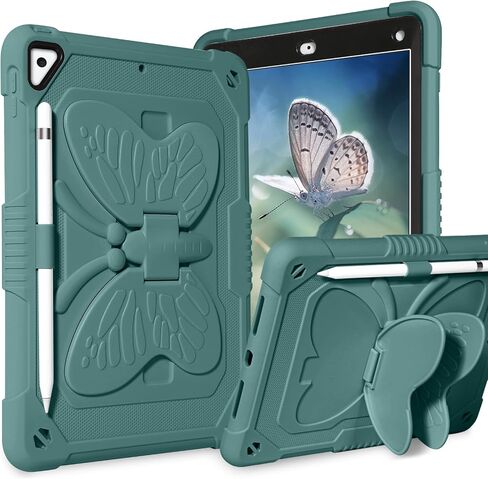 YINLAI Case for iPad 6th Generation, iPad 9.7 Inch 6th/5th Gen 2018/2017 /iPad Air 2nd/ Pro 9.7 Case with Pencil Holder Butterfly Kickstand Girls Kids Heavy Duty Shockproof Protective Cover, Black in Saudi Arabia