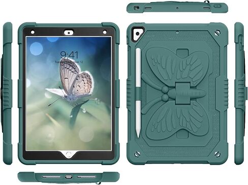 YINLAI Case for iPad 6th Generation, iPad 9.7 Inch 6th/5th Gen 2018/2017 /iPad Air 2nd/ Pro 9.7 Case with Pencil Holder Butterfly Kickstand Girls Kids Heavy Duty Shockproof Protective Cover, Black in Saudi Arabia