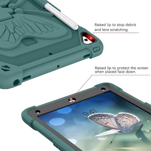 YINLAI Case for iPad 6th Generation, iPad 9.7 Inch 6th/5th Gen 2018/2017 /iPad Air 2nd/ Pro 9.7 Case with Pencil Holder Butterfly Kickstand Girls Kids Heavy Duty Shockproof Protective Cover, Black in Saudi Arabia