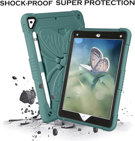 YINLAI Case for iPad 6th Generation, iPad 9.7 Inch 6th/5th Gen 2018/2017 /iPad Air 2nd/ Pro 9.7 Case with Pencil Holder Butterfly Kickstand Girls Kids Heavy Duty Shockproof Protective Cover, Black in Saudi Arabia