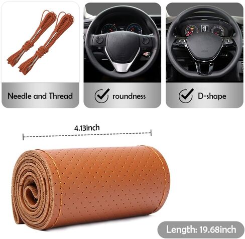 Car Stitch Steering Wheel Cover,Leather Steering Wheel Wrap with Needle and Thread,Anti Slip DIY Kit Steering Wheel Cover Men & Women for Car Interior Decoration (Black) in Saudi Arabia