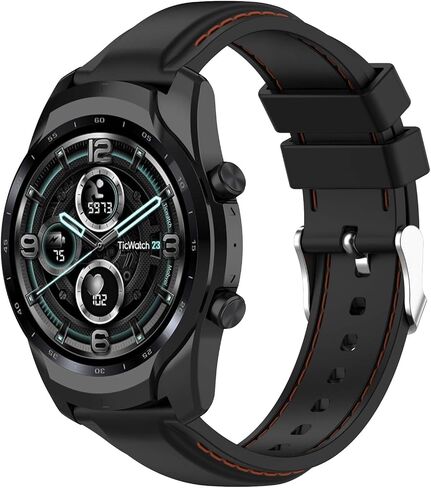 متوافق مع سوار بديل TicWatch Pro 3، سوار معصم سيليكون بديل لـ TicWatch Pro 3/3 LTE، ناعم ومتين (أسود سيليكون) in Kuwait