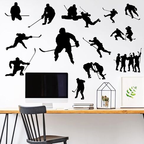 Removable Hockey Player Silhouette Wall Sticker Hockey Sport Wall Decal Peel & Stick Boys Teens Room Decor Classroom Game Room Playroom Wall Decoration in Saudi Arabia