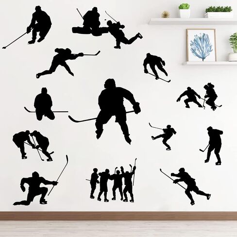 Removable Hockey Player Silhouette Wall Sticker Hockey Sport Wall Decal Peel & Stick Boys Teens Room Decor Classroom Game Room Playroom Wall Decoration in Saudi Arabia