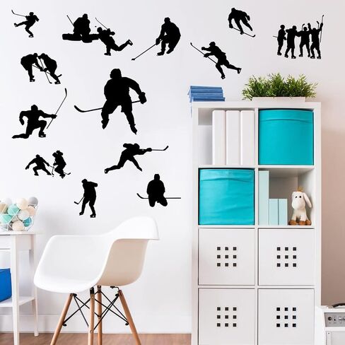Removable Hockey Player Silhouette Wall Sticker Hockey Sport Wall Decal Peel & Stick Boys Teens Room Decor Classroom Game Room Playroom Wall Decoration in Saudi Arabia