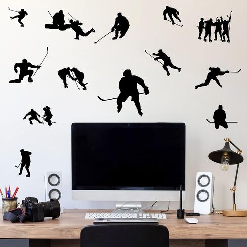 Removable Hockey Player Silhouette Wall Sticker Hockey Sport Wall Decal Peel & Stick Boys Teens Room Decor Classroom Game Room Playroom Wall Decoration in Saudi Arabia