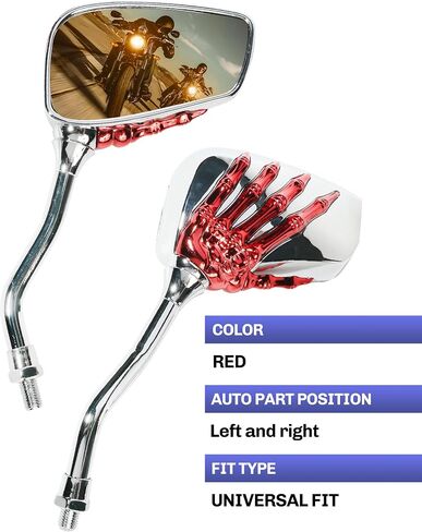 Pairs of Motorcycle Mirrors,Universal 8mm 10mm Motorcycle Rear View Mirrors,Car Accessories Skull Skeleton Hand Bike Mirror,Rearview Side Mirror for Motorcycle Bike (Black) in Saudi Arabia