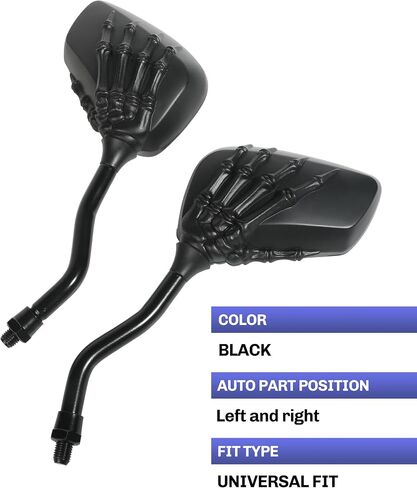 Pairs of Motorcycle Mirrors,Universal 8mm 10mm Motorcycle Rear View Mirrors,Car Accessories Skull Skeleton Hand Bike Mirror,Rearview Side Mirror for Motorcycle Bike (Black) in Saudi Arabia