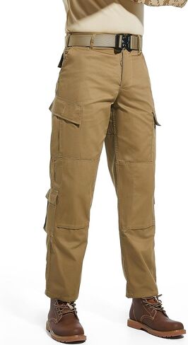 بنطال تكتيكي للرجال، 8 جيوب، ركبتين بطبقتين، سروال كارجو من نسيج قطني CVC لأداء المشي لمسافات طويلة في العمل in Kuwait