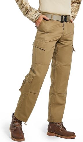 بنطال تكتيكي للرجال، 8 جيوب، ركبتين بطبقتين، سروال كارجو من نسيج قطني CVC لأداء المشي لمسافات طويلة في العمل in Kuwait