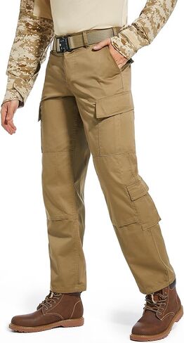 بنطال تكتيكي للرجال، 8 جيوب، ركبتين بطبقتين، سروال كارجو من نسيج قطني CVC لأداء المشي لمسافات طويلة في العمل in Kuwait