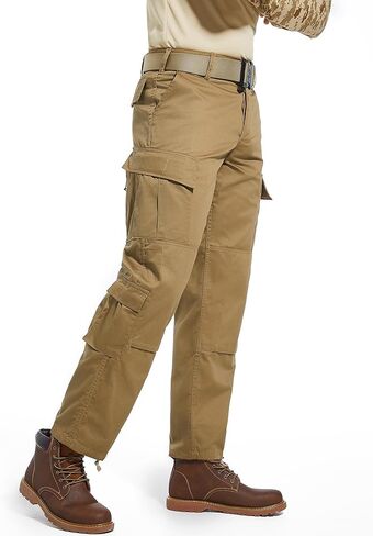 بنطال تكتيكي للرجال، 8 جيوب، ركبتين بطبقتين، سروال كارجو من نسيج قطني CVC لأداء المشي لمسافات طويلة في العمل in Kuwait