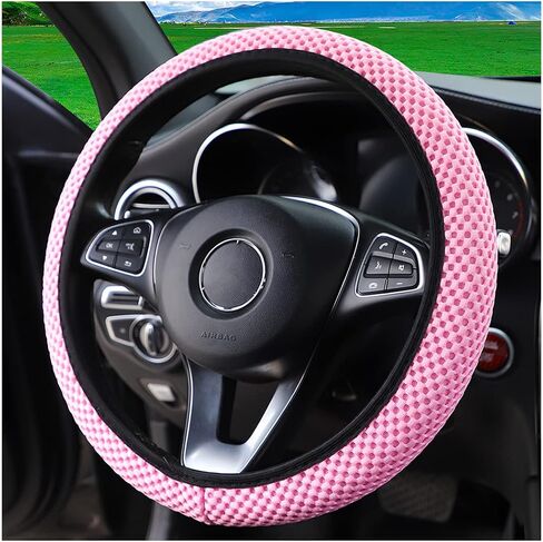 Elastic Stretch Steering Wheel Cover, Microfiber Breathable Ice Silk Auto Steering Wheel Cover, 15 Inch Anti-Slip, Warm in Winter and Cool in Summer, Fit Suvs, Vans, Cars, Trucks (Pink) in Saudi Arabia