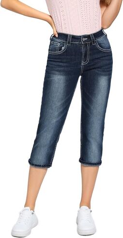 MetHera 2024 Women's Thick Seams Vintage Slim Fit Stretch Denim Crop Capri Jeans in Saudi Arabia