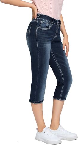 MetHera 2024 Women's Thick Seams Vintage Slim Fit Stretch Denim Crop Capri Jeans in Saudi Arabia