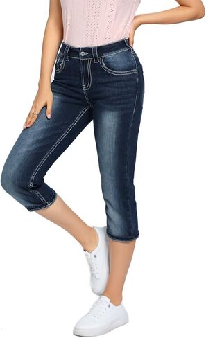 MetHera 2024 Women's Thick Seams Vintage Slim Fit Stretch Denim Crop Capri Jeans in Saudi Arabia