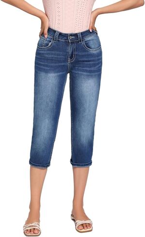 MetHera 2024 Women's Thick Seams Vintage Slim Fit Stretch Denim Crop Capri Jeans in Saudi Arabia