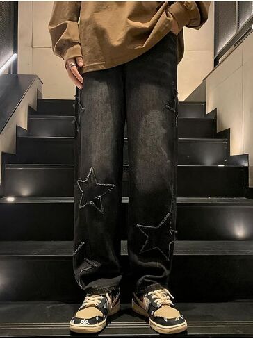 Baggy Jeans for Women,Y2k Pants Boyfriend Jeans High Waisted Wide Straight Leg Star Patchwork Grunge Pants Vintage Streetwear in Saudi Arabia