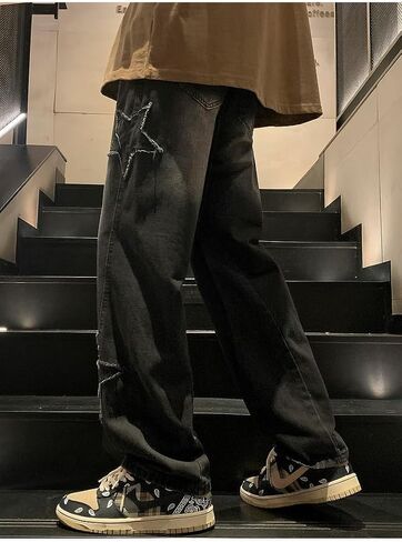 Baggy Jeans for Women,Y2k Pants Boyfriend Jeans High Waisted Wide Straight Leg Star Patchwork Grunge Pants Vintage Streetwear in Saudi Arabia