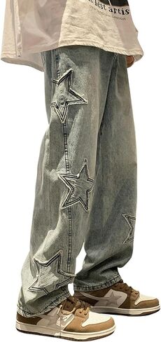Baggy Jeans for Women,Y2k Pants Boyfriend Jeans High Waisted Wide Straight Leg Star Patchwork Grunge Pants Vintage Streetwear in Saudi Arabia