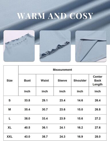 Ekouaer Turtleneck Shirt Women Ruffle Ribbed Long Sleeve Mock Neck Tops Slim Fit Lettuce Trim Base Layer in Saudi Arabia