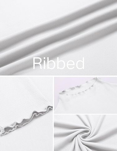 Ekouaer Turtleneck Shirt Women Ruffle Ribbed Long Sleeve Mock Neck Tops Slim Fit Lettuce Trim Base Layer in Saudi Arabia