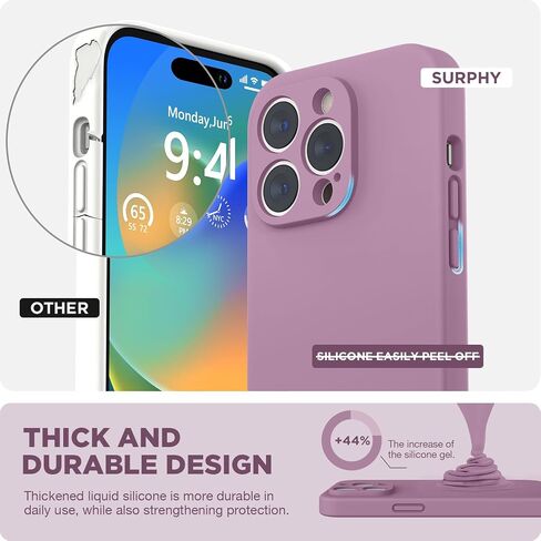 SURPHY Designed for iPhone 14 Pro Max Case with Screen Protector, (with Camera Protection + Soft Microfiber Lining) Liquid Silicone Phone Case, Black in Saudi Arabia
