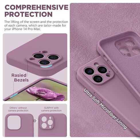 SURPHY Designed for iPhone 14 Pro Max Case with Screen Protector, (with Camera Protection + Soft Microfiber Lining) Liquid Silicone Phone Case, Black in Saudi Arabia