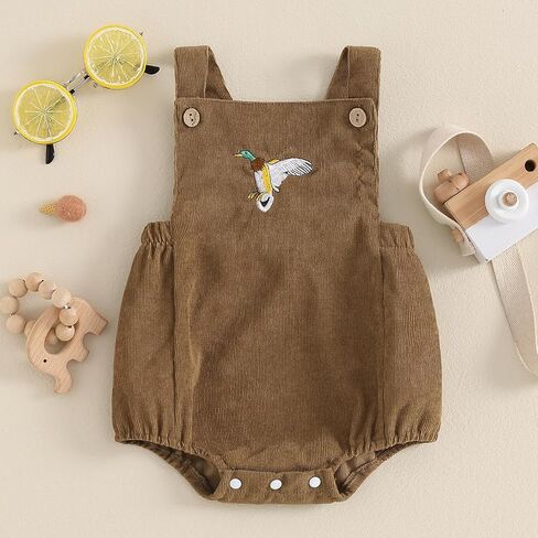 Duck Hunting Baby Clothes Infant Boys Girls Corduroy Mallard Duck Romper Sleeveless Embroidered Overalls in Saudi Arabia