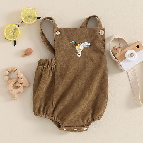 Duck Hunting Baby Clothes Infant Boys Girls Corduroy Mallard Duck Romper Sleeveless Embroidered Overalls in Saudi Arabia