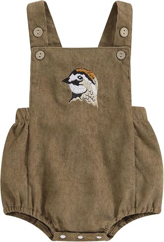 Duck Hunting Baby Clothes Infant Boys Girls Corduroy Mallard Duck Romper Sleeveless Embroidered Overalls in Saudi Arabia