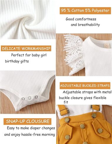 Baby Girl Clothes Outftts Ruffle Short Sleeve Ribbed Romper+Suspender Skirt + Headband Summer Clothing Set in Saudi Arabia